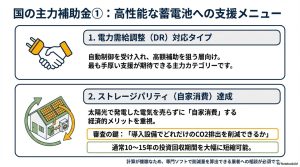 DR対応タイプとストレージパリティ達成（自家消費）タイプの2つの主力補助金カテゴリの比較。