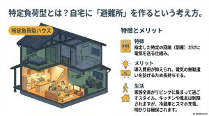 指定した特定の部屋だけに電気を送る特定負荷型ハウスのイラストとメリット解説