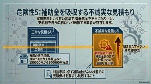 正常な見積もりと、補助金を利益に転換する不誠実な見積もりの比較。1kWhあたりの相場価格と対抗手段の解説
