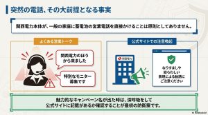 関西電力本体は一般家庭に蓄電池の営業電話を直接かけないという事実を説明する図