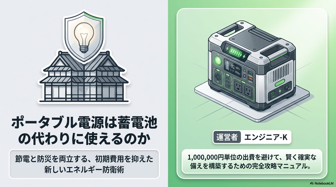 ポータブル電源を家庭用蓄電池の代わりに活用して節電と防災を両立する解説画像