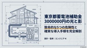 東京都の蓄電池補助金300万円のメリットと5つの危険性を解説するエンジニア-K監修のメインビジュアル