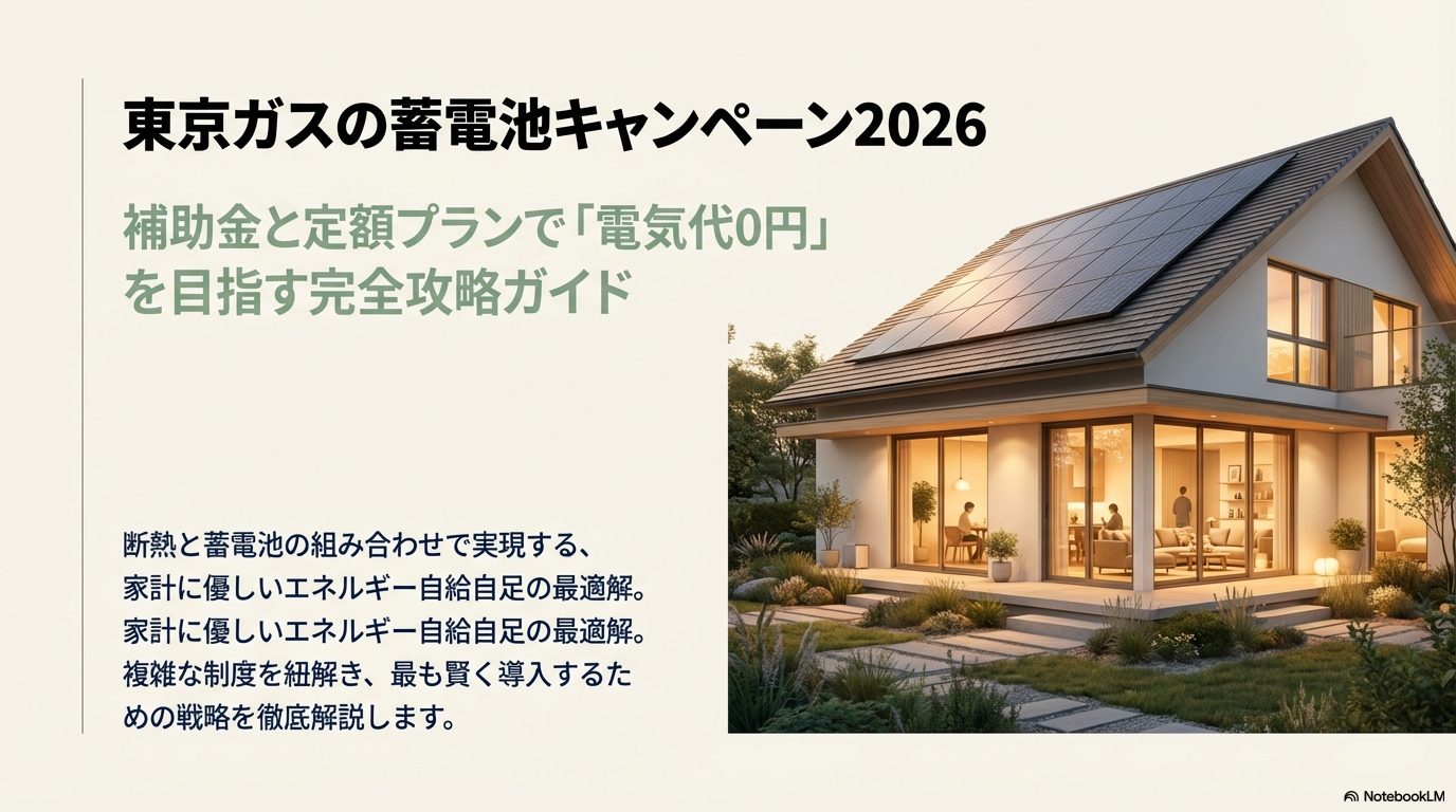 東京ガスの蓄電池キャンペーン2026で電気代ゼロを目指すガイドのイメージ画像