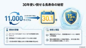 11,000サイクルの耐久性と15年保証