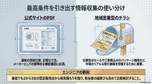 公式サイトのPDFと地域密着型のチラシそれぞれの役割と、相見積もりの重要性を説くエンジニアの鉄則。