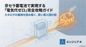 京セラ蓄電池で実現する電気代ゼロ完全攻略ガイドのタイトル画像。エンジニア-Kによる導入設計図のイメージ。