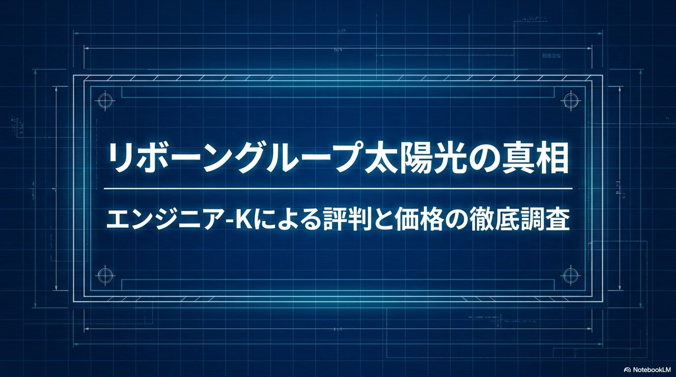 リボーングループの太陽光発電に関する評判と価格をエンジニア-Kが徹底調査したスライド資料の表紙。