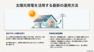 太陽光発電で作った電気でお湯を沸かす自己消費型運用の仕組み。晴れの日と雨の日での設定戦略の違いを解説。