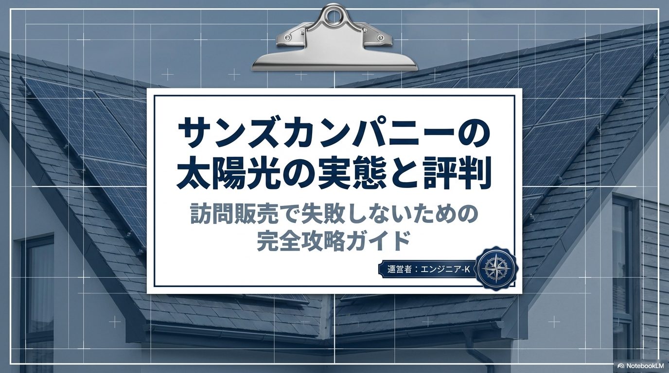 サンズカンパニーの太陽光発電に関する実態と評判をまとめた、訪問販売で失敗しないための完全攻略ガイドの表紙画像