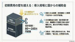 本体・工事費の合算と補助金で安くなるイメージ図。